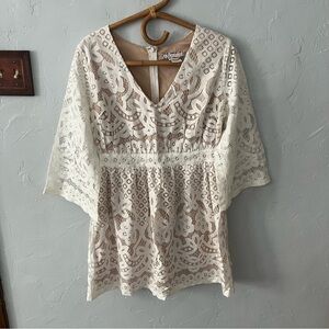 A.Calin by Flying Tomato Eyelet White Lace Bridal Mini Dress Bell Sleeves Medium